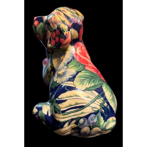 Vtg Joan Baker Designs Floral Decoupage Porcelain Puppy Figurine 8"x4"x4" - Picture 4 of 5